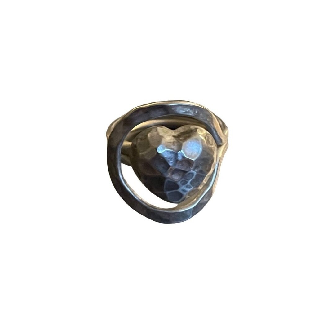 Hammered Heart Ring Silver Tone Size 8 Artsy Artisan Ethnic Love Relationship - Picture 3 of 12